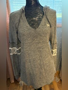 PINK Victoria's Secret Gray Hooded Pullover with Black Trim